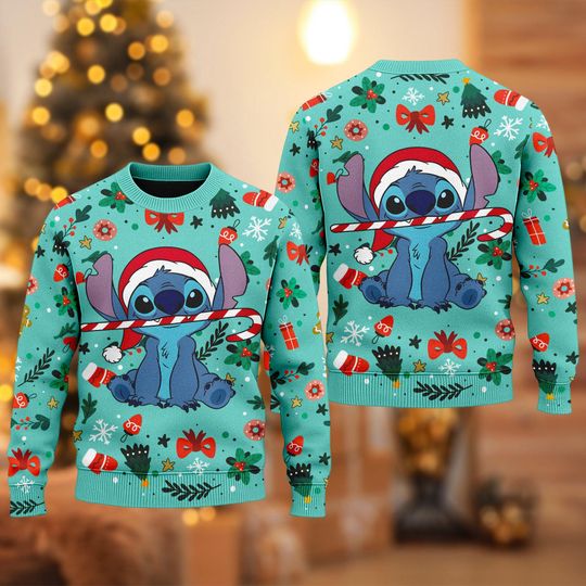 Discover Disney Stitch Santa Hat Christmas Ugly Sweater, Lilo And Stitch Sweatshirt, Stitch Xmas Party Ugly Sweater, Disney Magic Kingdom Xmas Shirt