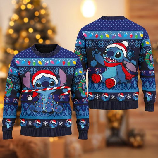 Discover Stitch Santa Hat Ugly Christmas Sweater, Disney Stitch Xmas Sweatshirt, Christmas Gift For Men Women, Disney Christmas Ugly Sweater