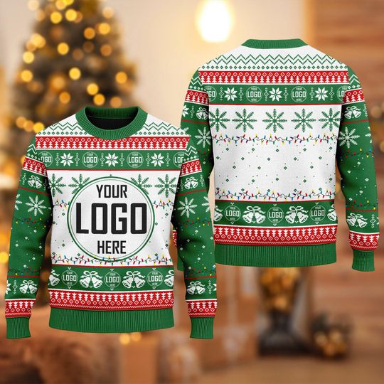 Custom Your Logo Ugly Christmas Sweater, Personalized Company Logo Xmas Sweatshirt, Custom Your Photo Image Christmas Gift For Men Women