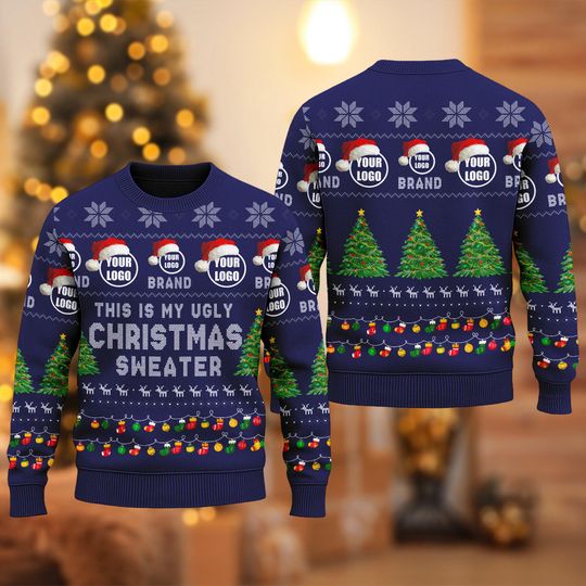 Discover Custom Company Logo Ugly Christmas Sweater, Personalized Logo Team Xmas Holiday Sweatshirt, Custom Photo Image Christmas Gift