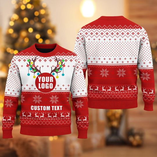 Discover Custom Company Logo Ugly Christmas Sweater, Personalized Logo Xmas Sweatshirt, Custom Photo Image Christmas Gift For Men Women