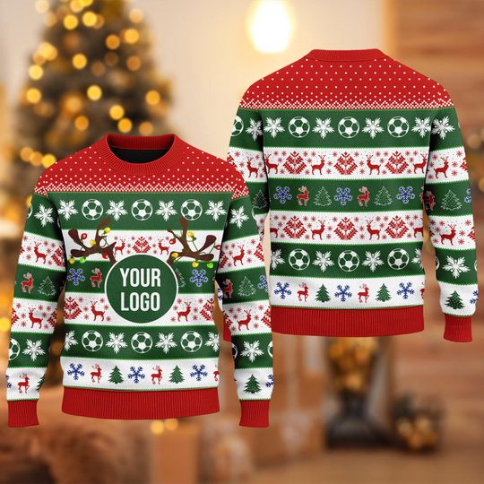 Discover Custom Your Soccer Team Logo Ugly Christmas Sweater, Personalized Sport Logo And Number Xmas Sweatshirt, Photo Christmas Gift For Men Women