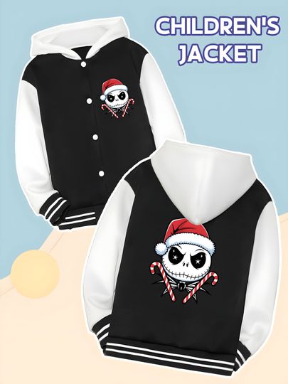 Discover MINISO Disney Christmas Eve Scar Candy Skull Kids' Baseball Boys' Jacket - Christmas Hat Skull with Candy Print,Casual Versatile
