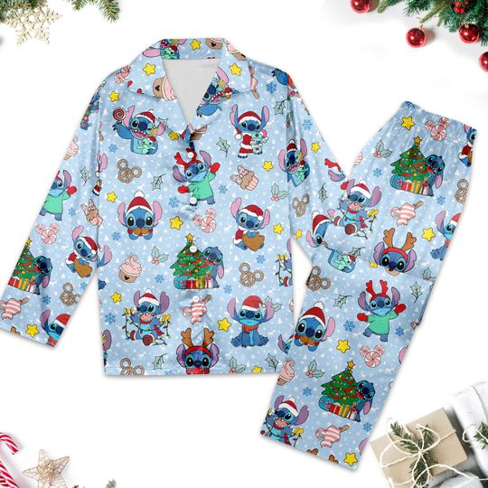 Discover Stitch Christmas Pajamas Set, Disney Stitch Pajamas Family Matching, Disney Stitch Pjs, Lilo And Stitch Pajamas Christmas, Stitch Pyjamas