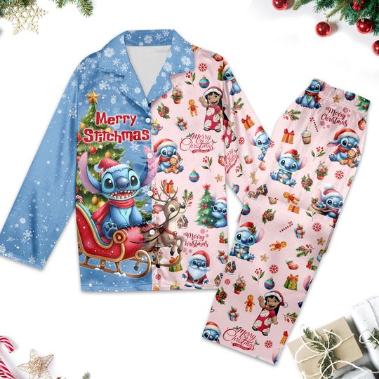 Discover Stitch Christmas Pajamas Set, Disney Christmas Pajamas, Lilo Stitch Xmas Pajamas, Movie Cartoon Holiday Pajamas, Stitch Christmas Gift