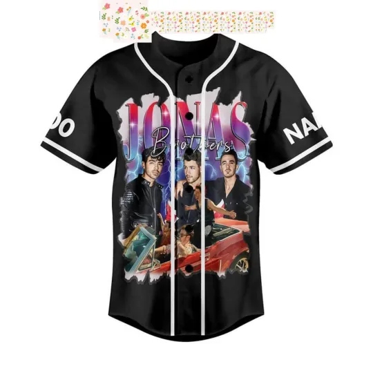 Jonas Brothers Five Albums One Night Personalized Baseball Jersey Black