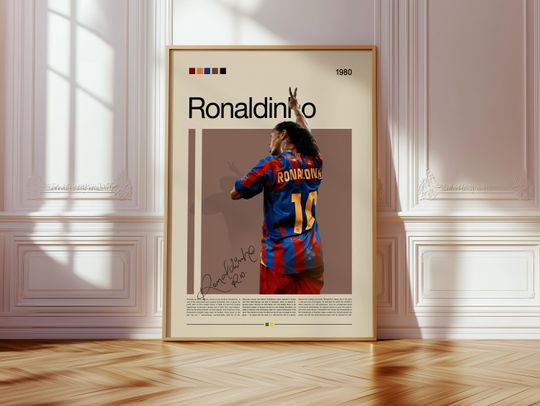 Discover Ronaldinho Poster | Football Legend Poster | Vintage Soccer Wall Art | FC Barcelona Icon Print | Brazilian Sports Artwork | Digital Download