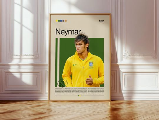 Neymar Jr Poster | Brazil Football | Soccer Legend Wall Art | Sports Aesthetic Print | Minimalist Athlete Decor | Retro style design