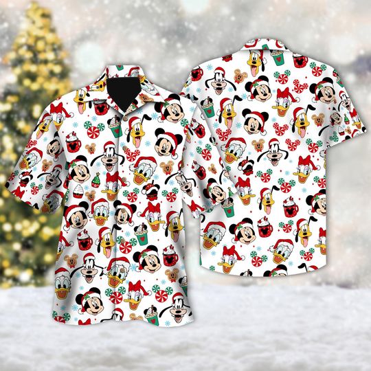 Discover Mickey Mouse & Friends Christmas Hawaiian Shirt, Mickey Mouse Santa Hat Shirt, Minnie Donald Goofy Xmas Hawaiian Shirt, Magic Kingdom Shirt