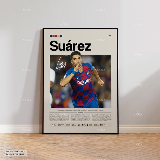Discover Luis Surez Poster, FC Barcelona Wall Art, Framed La Liga Soccer Print Decor