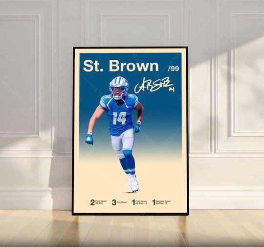 Amon-Ra St. Brown Poster, football Poster, Motivational Poster, Mid Century Modern Art, Football Poster, Sports Poster, Bedroom Decor, Wall Art