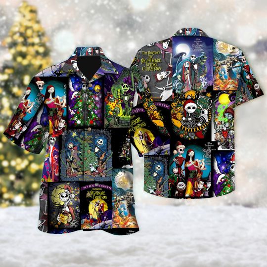Discover Nightmare Before Christmas Hawaiian Shirt, Disney Jack Skellington Hawaiian Shirt, Jack and Sally Christmas Hawaii Shirt, Xmas Movie Shirt