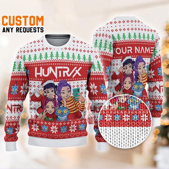 Discover Personalize Ugly Chrsitmas KDM Huntrix ,Custom Girls Xmas Sweater Kpop, Saja Boys Sweatshirt