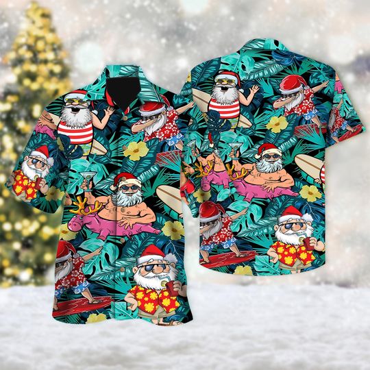 Discover Tropical Santa Claus Aloha Christmas Hawaiian Shirt, Santa Claus Button Up Shirt, Santa Claus Xmas Hawaiian Shirt, Xmas Holiday Party Gift