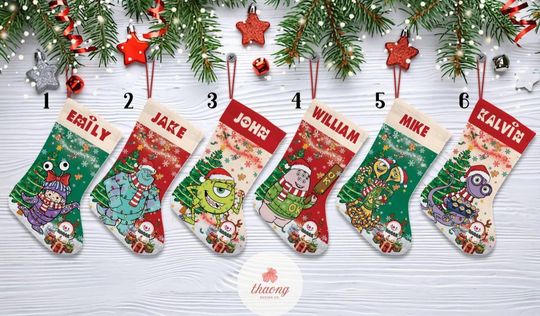 Discover Personalized Monster Inc Disney Christmas Stockings, Sully Mike Boo Custom Disney Christmas Stockings With Name, Santa Claus gift