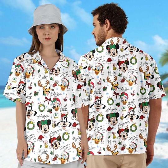 Discover Disney Mickey and Friends Christmas Lights Hawaiian Shirt, Mickey's Very Merry Christmas Party, Disneyland Xmas Holiday Hawaiian Shirt