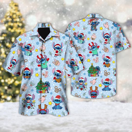 Discover Disney Stitch Christmas Hawaiian Shirt, Lilo And Stitch Button Up Shirt, Disney Stitch Xmas Party Hawaiian Shirt, Magic Kingdom 3D Shirt
