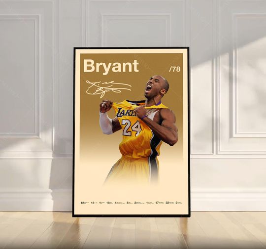 Discover Kobe Bryant Poster, LA Lakers Poster, NBA Poster, Mid Century Modern Art, Sports Poster, Basketball Gift, Bedroom Decor, Wall Art