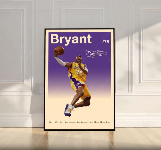 Discover Kobe Bryant Poster, LA Lakers Poster, NBA Poster, Mid Century Modern Art, Sports Poster, Basketball Gift, Bedroom Decor, Wall Art