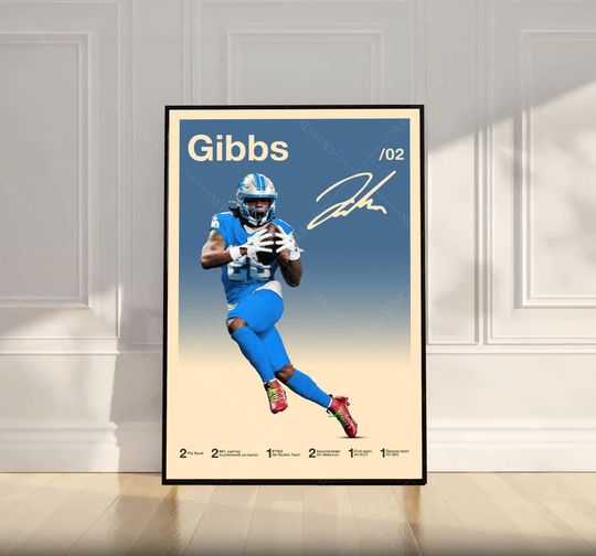 Discover Jahmyr Gibbs Poster, football Poster, Motivational Poster, Mid Century Modern Art, Football Poster, Sports Poster, Bedroom Decor, Wall Art