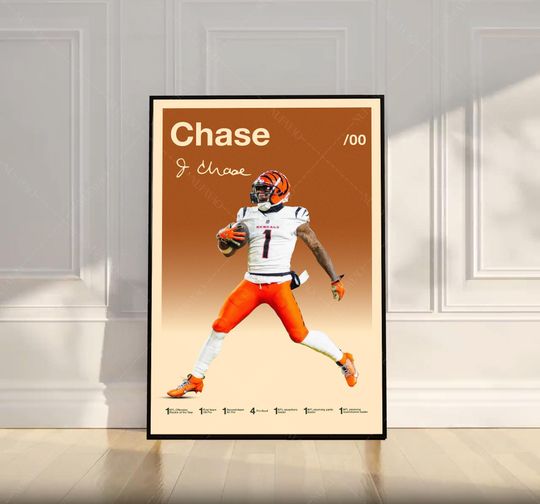 Discover JaMarr Chase Poster, football Poster, Motivational Poster, Mid Century Modern Art, Football Poster, Sports Poster, Bedroom Decor, Wall Art