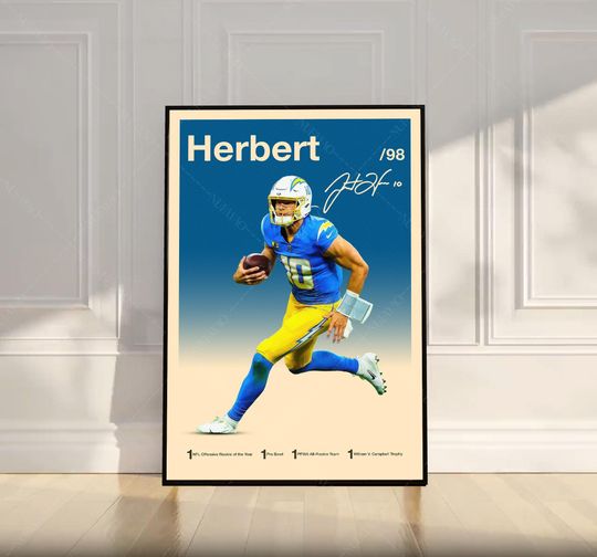 Discover Justin Herbert Poster, football Poster, Motivational Poster, Mid Century Modern Art, Football Poster, Sports Poster, Bedroom Decor, Wall Art