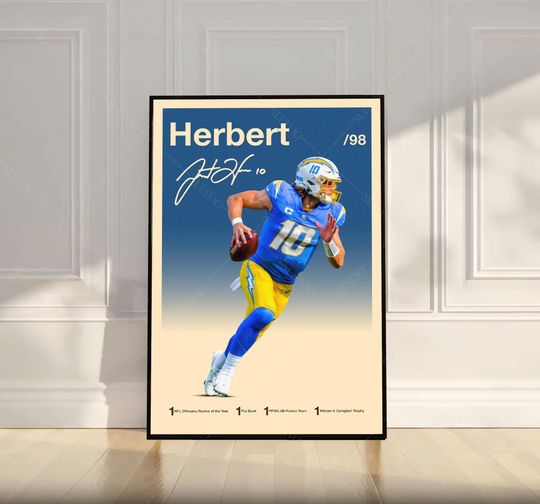 Discover Justin Herbert Poster, football Poster, Motivational Poster, Mid Century Modern Art, Football Poster, Sports Poster, Bedroom Decor, Wall Art