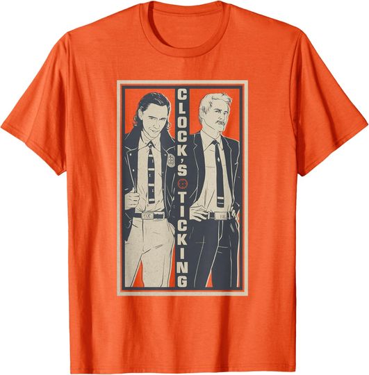 Marvel Loki and Mobius Clock’s Ticking Retro Orange T-Shirt, Gift For Fans
