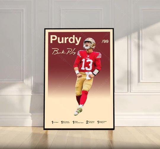 Discover Brock Purdy Poster, football Poster, Motivational Poster, Mid Century Modern Art, Football Poster, Sports Poster, Bedroom Decor, Wall Art