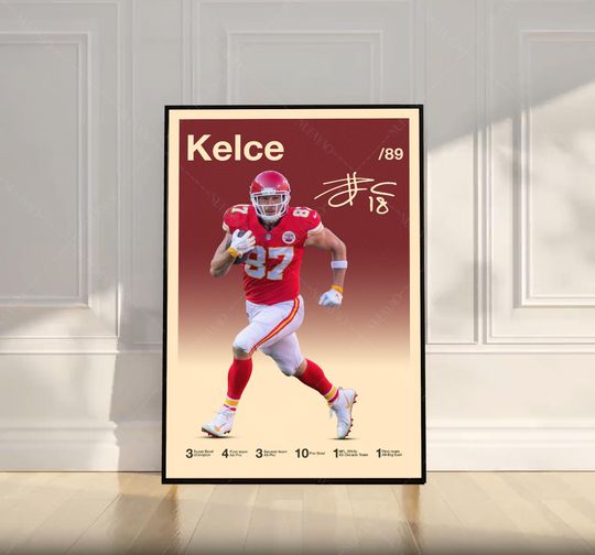 Travis Kelce poster, football Poster, Motivational Poster, Mid Century Modern Art, Football Poster, Sports Poster, Bedroom Decor, Wall Art