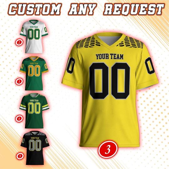 Oregon College Football Team Custom Jersey, Custom Any Team Name Number Football Jersey Uniform, Duck Football