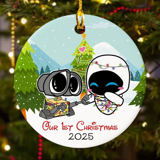 Discover Personalized Wall E and Eve Christmas Ornament, Customized Disney 2025 Christmas Tree Decor, Wall E and Eve Couple Love Christmas Gift