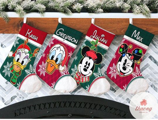 Discover Multi-character Mickey & friends Pooh Toy story Disney Christmas Stockings, Custom Disney Christmas Stockings With Name, Santa Claus gift