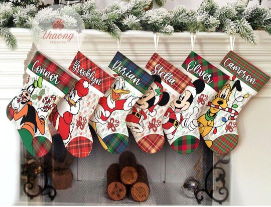 Discover Multi-character Mickey & friends Pooh Toy story Disney Christmas Stockings, Custom Disney Christmas Stockings With Name, Santa Claus gift