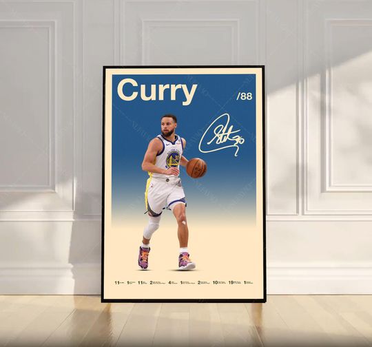 Steph Curry Poster, NBA Poster, Motivational Poster, Mid Century Modern Art, Sports Poster, Basketball Gift, Bedroom Decor, Wall Art