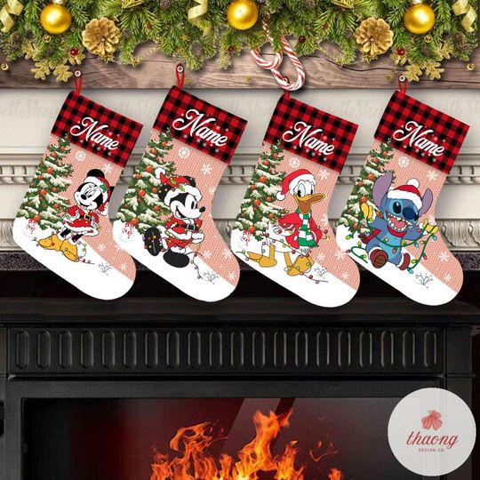 Discover Multi-character Mickey & friends Pooh Toy story Disney Christmas Stockings, Custom Disney Christmas Stockings With Name, Santa Claus gift