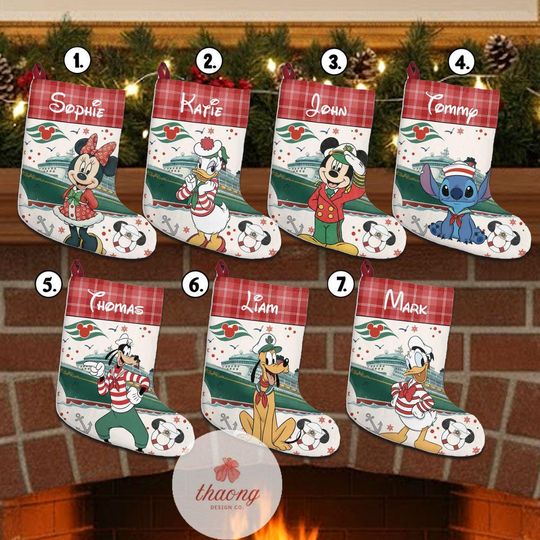 Discover Multi-character Mickey & friends Disney Cruise Christmas Stockings, Very Merrytime Cruise Custom Disney Christmas Stockings With Name