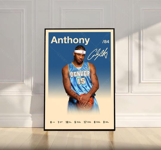 Discover Carmelo Anthony Poster, Denver Nuggets, NBA Poster, Mid Century Modern Art, Sports Poster, Basketball Gift, Bedroom Decor, Wall Art