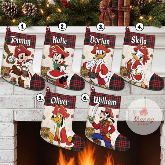 Discover Multi-character Mickey & friends Pirates of the Caribbean Disney Christmas Stockings, Custom Christmas Stockings With Name, Santa Claus gift
