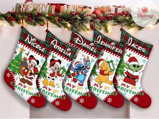 Discover Baby First Christmas Disney Christmas Stockings, Custom 1st Disney Christmas Stockings With Name, Mickey Winnie The Pooh Santa Claus gift