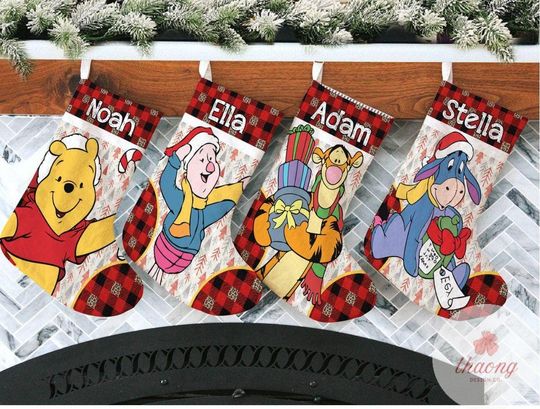 Discover Personalized Winnie the Pooh Disney Christmas Stockings, Custom Disney Christmas Stockings With Name, Santa Claus gift Family Stocking