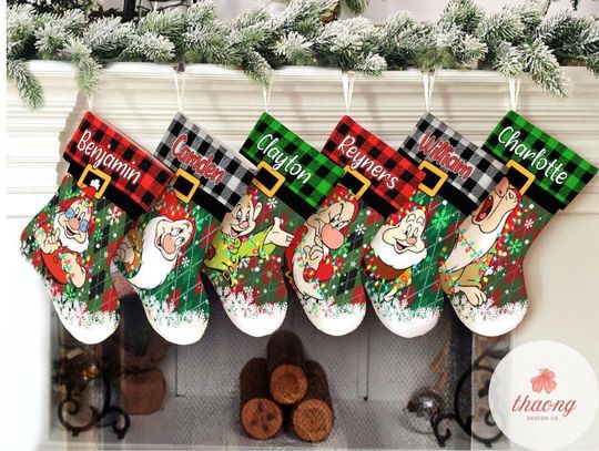 Discover Personalized Seven Dwarfs Disney Christmas Stocking, Custom Disney Christmas Stockings With Name, Santa Claus gift Family Stocking