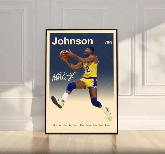 Discover Magic Johnson Poster, NBA Poster, Motivational Poster, Mid Century Modern Art, Sports Poster, Basketball Gift, Bedroom Decor, Wall Art