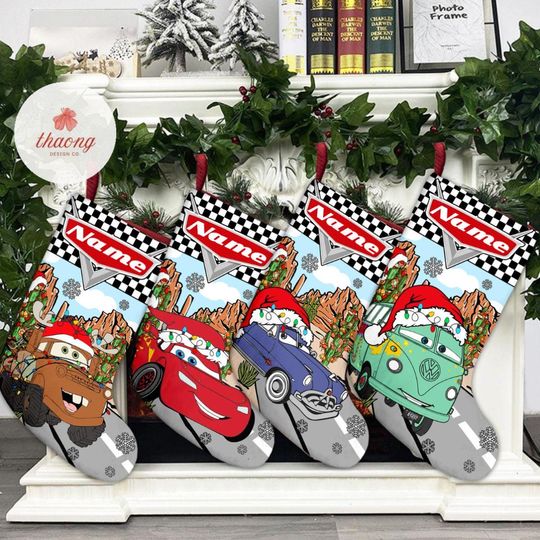 Discover Multi-character Disney Cars Christmas Stockings, Custom Disney Lightning Mcqueen Tow Mater Luigi Christmas Stockings With Name, Home Decor