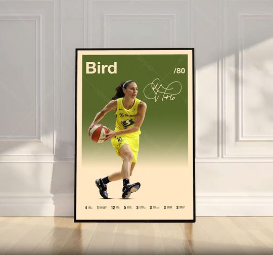 Discover Sue Bird Poster, Seattle Storm Poster, WNBA Poster, Mid Century Modern Art, Sports Poster, Basketball Gift, Bedroom Decor, Wall Art
