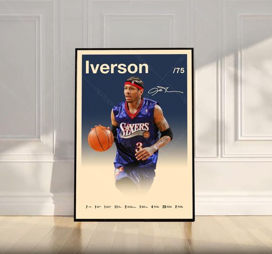 Allen Iverson Poster, NBA Poster, Mid Century Modern Art, Sports Poster, Basketball Gift, Bedroom Decor, Wall Art, Gifts for him