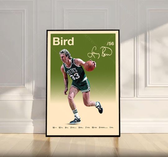 Larry Bird Poster, NBA Poster, Motivational Poster, Mid Century Modern Art, Sports Poster, Basketball Gift, Bedroom Decor, Wall Art