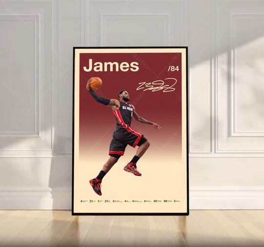 Lebron James Poster, NBA Poster, Motivational Poster, Mid Century Modern Art, Sports Poster, Basketball Gift, Bedroom Decor, Wall Art