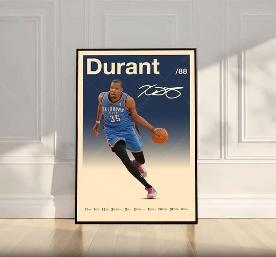 Discover Kevin Durant Poster, NBA Poster, Motivational Poster, Mid Century Modern Art, Sports Poster, Basketball Gift, Bedroom Decor, Wall Art