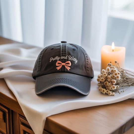 Discover Embroidered Coquette Bow Pretty and Witty Hat, Embroidered Pretty and Witty Cap, Trendy Positive Self-Love, Girl boss vibe cap